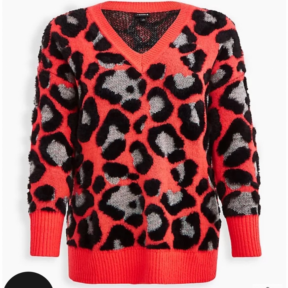 Torrid Red and Black Leopard Print V-Neck Sweater